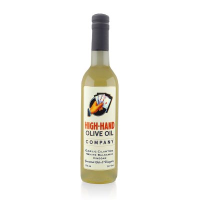 Image of a 375 ml bottle of Garlic Cilantro White Balsamic Vinegar